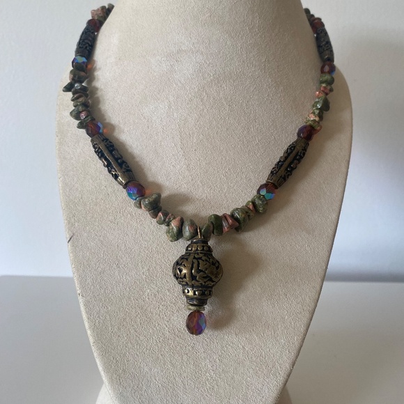 Chico's Unakite Gemstone Boho Pendent Necklace - Picture 4 of 6